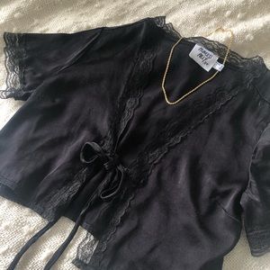 Black lace tie crop top